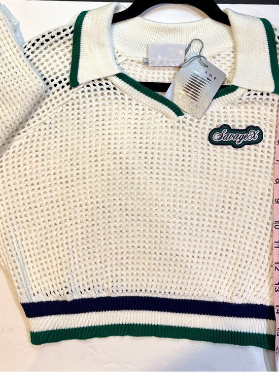 Savage X Fenty Sweaters - NWT Savage X Fenty 2X Open Knit Polo Sweater Y2K Preppy Cropped White Green